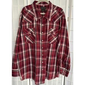 High Noon Men’s‎ 3XL Pearl Snap Western Shirt Plaid Red Long Sleeve Cowboy Rodeo